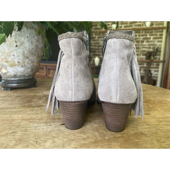 Franco Fortini Ella Suede Leather Ankle Boots Taupe Fringe Block Heel Size 6 - Picture 5 of 10